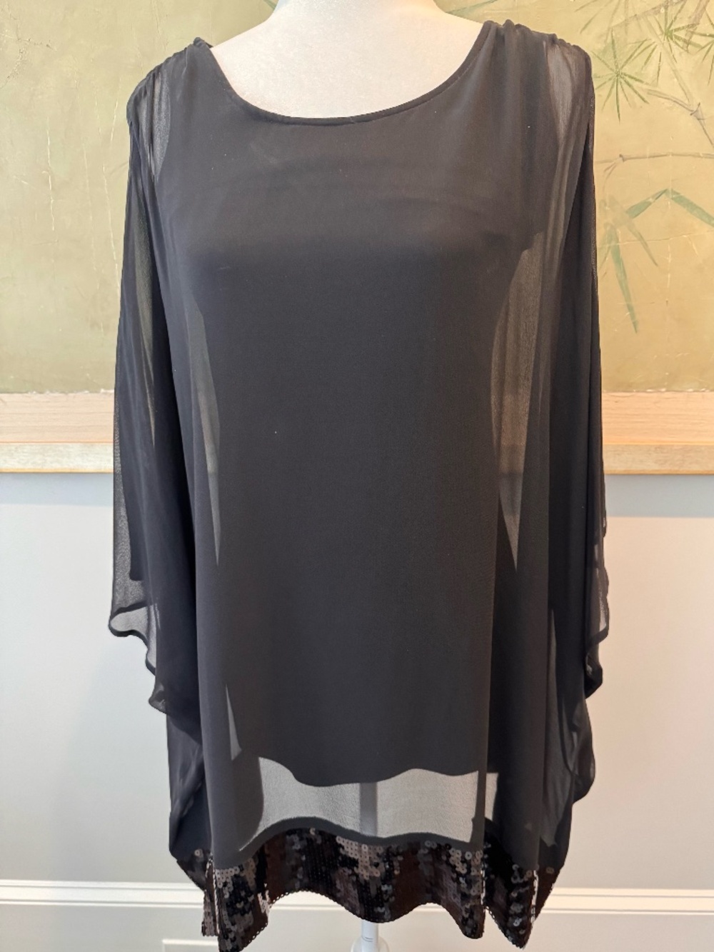 Julie Brown Sheer Black Chiffon with Sequin Hem Tunic Mini Dress